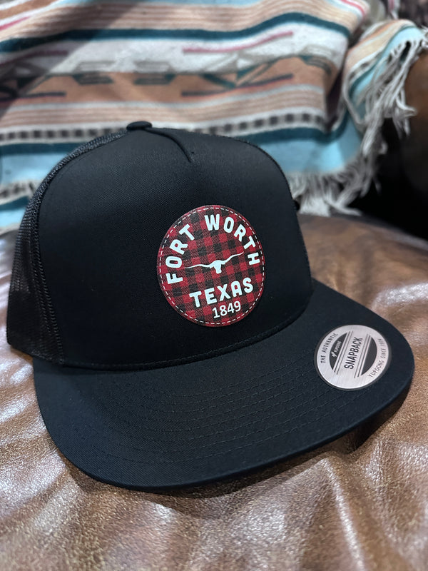 Fort Worth 1849 Buffalo Plaid Solid Black Flat Bill