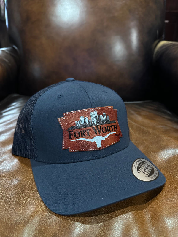 Fort Worth Skyline Stained Leather Solid Navy