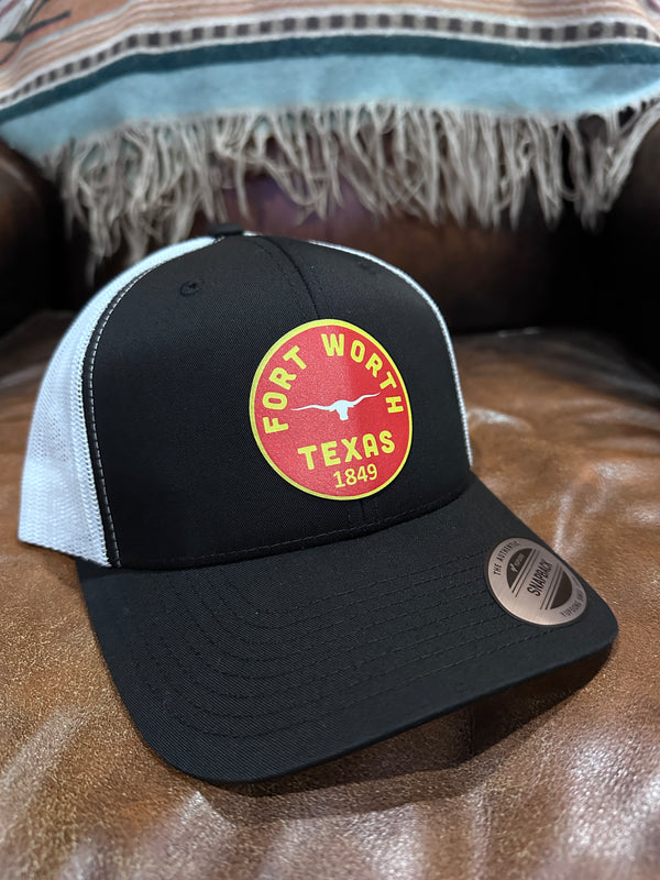 Fort Worth 1849 Curved Red/Yellow Patch Black White curved hat